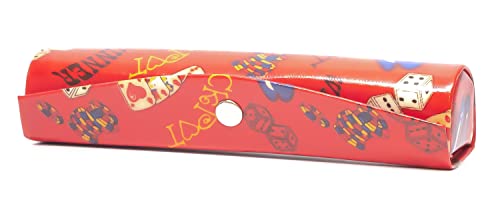 4160 Red Casino Pattern Vinyl Cosmetic Travel Lipstick Holder with Mirror