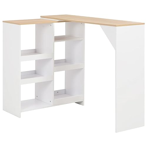 vidaXL Mesa de Bar Madera Blanca 138x39x110 cm Mesita Mesilla Elevada Alta Mueble Mobiliario Auxiliar Comedor Pub Estanterías Consola
