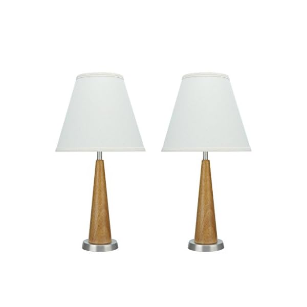 Aspen Creative Wood 40095, Two Pack Set, 21 1/2" High Transitional Wooden Table, Brown Pewter Finish Base and Hardback Empire Shaped Lamp Shade in Off White, 11" Wide, Height