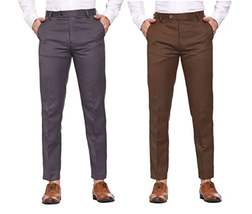 Image of MALENO Men Formal Trouser Regular Fit Solid | Soft and Breathable Pant Combo (Pack of 2)