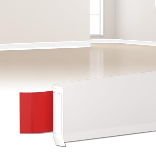 LIHIQIYA Rodapies Autoadhesivo Ancho, 80 x 20 mm 6 Metros Blanco Rodapie PVC, Embellecedor Encimera Cocina, Zocalos Autoadhesivos Pared, Flexible Rodapié Adhesivo Blanda para Baño Dormitorio Salon