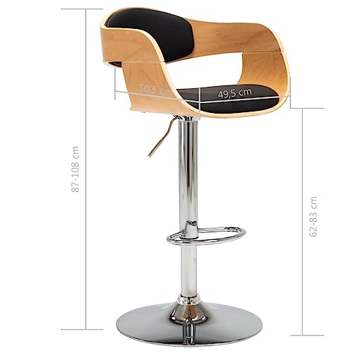 Tabouret de bar noir avec dossier et repose-pieds, chaise de comptoir en bois de buisson