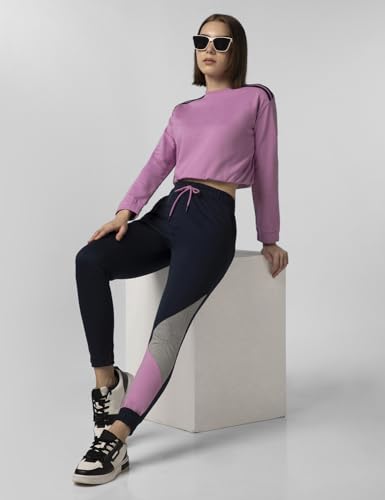 Image of FYLTR Women's Winter Assymetric Colourblock Joggers with Elasticated Waistband & Contrast Drawcord | Trackpants for Women | Winter Joggers for Women
