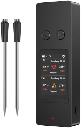 800FT Wireless Meat Thermometer Digital with 2 Upgraded Ultra-Thin Probe, Large Touchscreen, Kitchen Food Thermometer for Cooking Oven, Smoker, Rotisserie, BBQ, Christmas Gifts