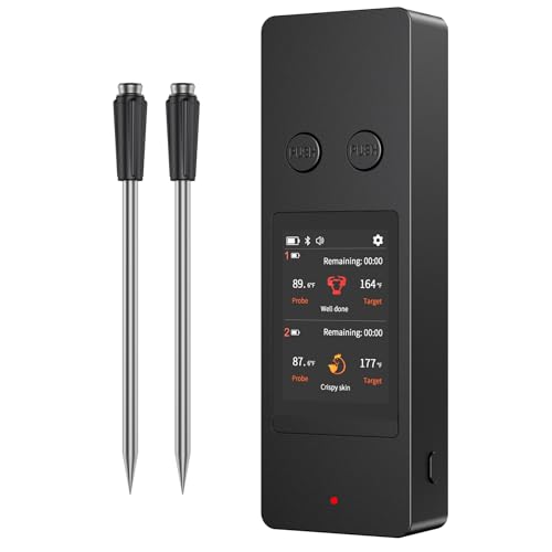 800FT Wireless Meat Thermometer Digital with 2 Upgraded Ultra-Thin Probe, Large Touchscreen, Kitchen Food Thermometer for Cooking Oven, Smoker, Rotisserie, BBQ, Christmas Gifts by Ruideecook-US - Used condition - US$35.25