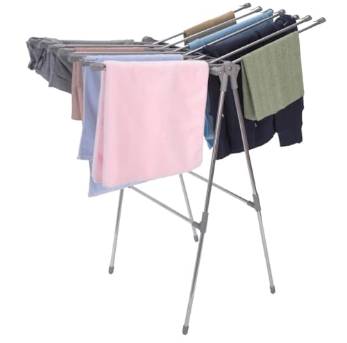 Image of Swige Foldable Clothes Drying Rack, Stainless Steel, Silver, Large, Indoor and Outdoor, 120 cm Height