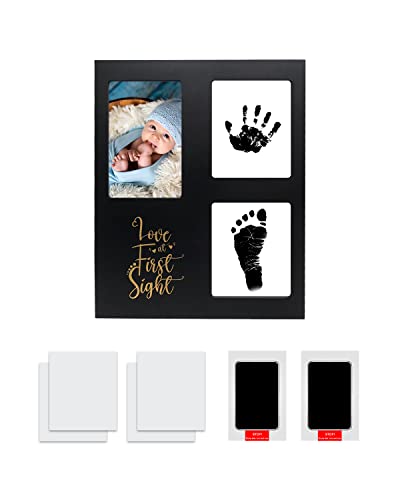 Mold Your Memories Baby Handprint and Footprint kit with Frame. Ink pad for Baby Prints, Baby Stamp pad with 2 Non Touch Ink Pad 4 Imprint Paper q (Black)