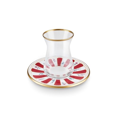 Verre à Thé Karaca Bursa, Coffret Cadeau Idéal de 12 Pièces Rouge