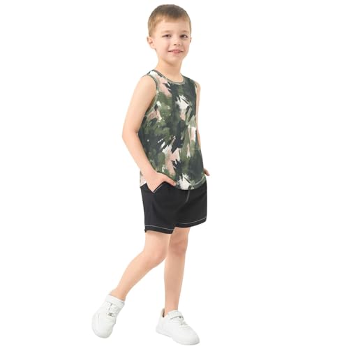 Boys Tank Top Shirts Watercolor Camouflage Green Camo Sleeveless T-Shirts Crew Neck for Kids Clothing Children4