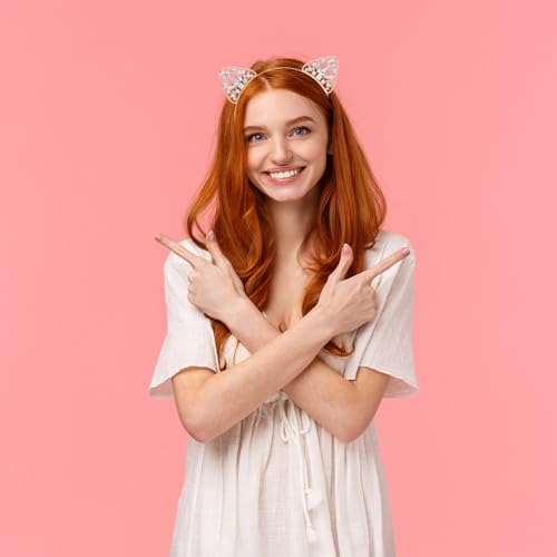 FRCOLOR Cat Ears Headband Glitter, Crystal Cat Ear Headband - Image 3