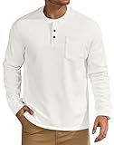 VOGSTART Men Fashion Solid T Shirt Winter Polyester Tshirt Thermal Warm Button Long Sleeve Classic Regular Fit Tee Shirt White S