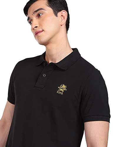 Men Black Solid Pique Knit Cotton Polo Shirt