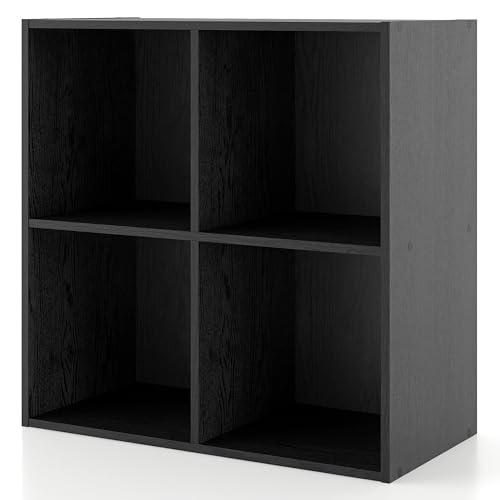 HOMES: INSIDE + OUT Apexa 4 Cube Storage Organizer Shelves, Stackable Wood Bookcase Fits Cubby Bins...