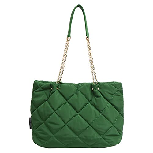 Image of GRPKSSIB Quilted Tote Bag Soft Nylon Shoulder Bag Lightweight Puffer Padding Handbag Puffy Hobo with Chain for Women
