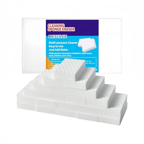 Magic Sponges Eraser 20 Pack Melamine Sponge in Bulk 2X Density Long Lasting Cleaning Sponge for Kitchen Bathroom Bathtub Sink Furniture Wall Cleaner (White20PCS 3.93x2.36x0.79in)
