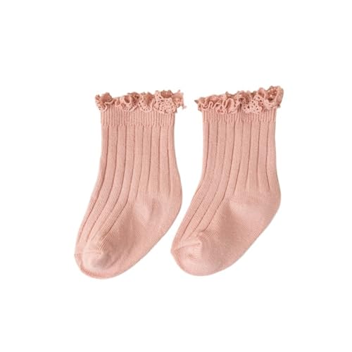Ruffle socks 3pcs Short Ruffle Girls Soft Cotton Lace Flower Children Socks(Pink,1-3Years(M))