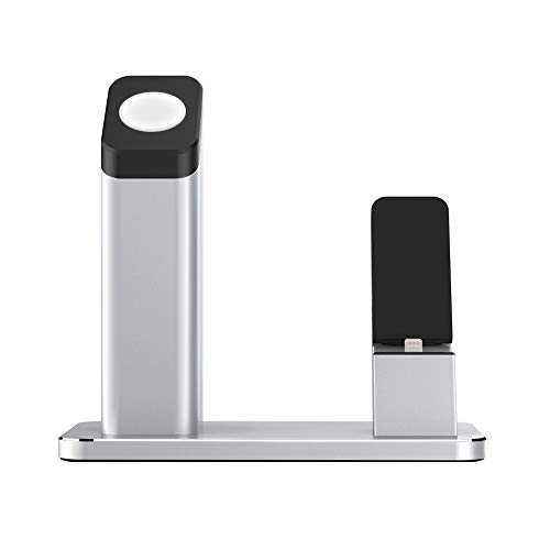 yootech Char002 2 in 1 Charging Dock Compatible with Apple Watch Series 3/2/1iPhone X/8/8Plus/7/7Plus/6S/Plus Aluminum Stand Holder, Silver