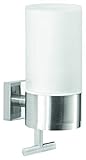 tesa EXXCLUSIV Seifenspender-Set, Milchglas und verchromtes Metall - Flüssigseifenspender zur Wandbefestigung ohne Bohren, inkl. Klebelösung - 101 mm x 73 mm x 191 mm