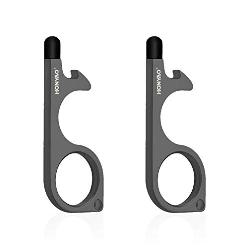 HONYAO No Touch Türöffner Flaschenöffner Tragbar Keychain Contactless Smart Key Tool Push Stick für infizierte Oberflächen, Touchscreens, Griffe, Tasten, 2 Grau
