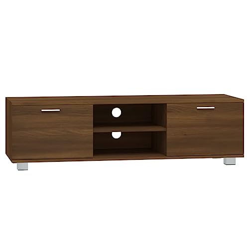 Mhdvray Lowboard - Meuble TV - Marron chêne - 140 x 40,5 x 35 cm - En bois et aluminium - Avec 4 compartiments et trous pour câble - Pour salon, chambre à...