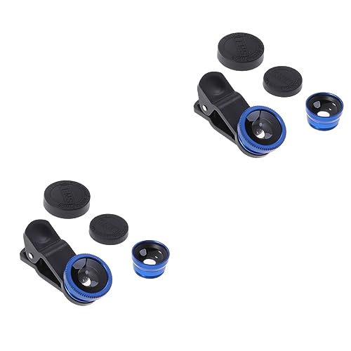2pezzi Obiettivo Per Telefono Cellulare Lente Fisheye Macro e Grandangolare Clip Smartphone Facile Da Installare Design elegante blu