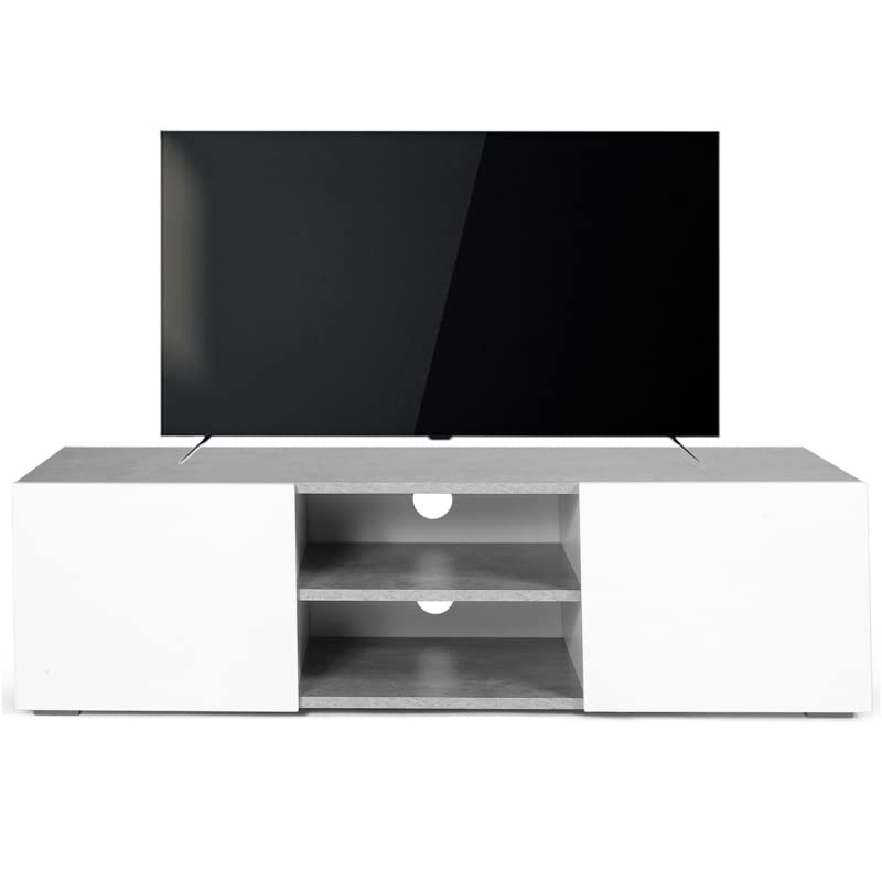 IDMarket - Meuble TV ELI Portes Blanches Plateau Effet béton