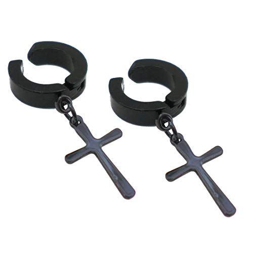 BRINCO DE PRESSÃO DE ARGOLA PRETO 3 MM E CRUZ (PAR)