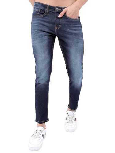 Image of Highlander Mens Tapered Fit Denim Jeans for Man |Jeans Pant Cropped Length|Mid-Rise|Stylish Casual Wear with Stretchable Fabric