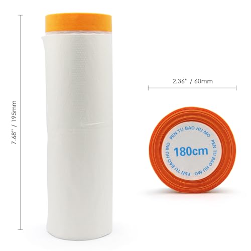 Image of Pre-Taped Masking Film Protection Covering with Adhesive Tape for Automotive Covering Paint Masking or Home (5.91 * 31.17Ft, Transparent)