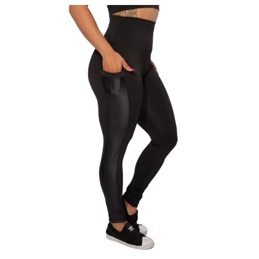 Calça Legging Com Bolso Cirrê Fitness Academia Feminina Cintura Alta F7NEWSTYLE (M, Preto)
