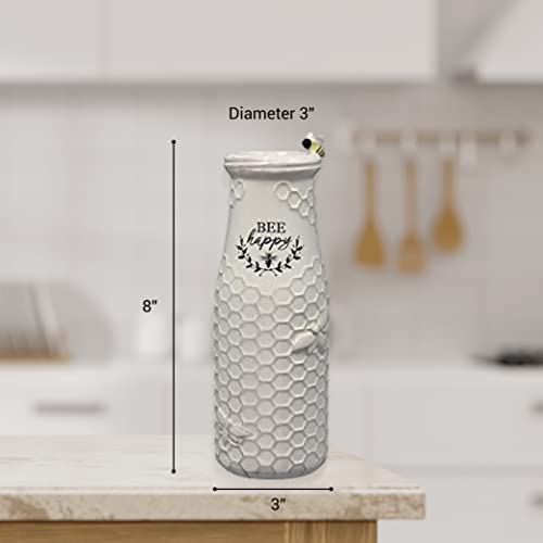 Youngs-Inc-Ceramic-Flower-Vase-Bee-Happy-White-Ceramic-Vase-Honeycomb-Decor-3-L-x-3-W-x-8-H-Contains-one-Flower-vase Youngs Inc Ceramic Flower Vase Bee Happy White Ceramic Vase Honeycomb Decor 3 L x 3 W x 8 H Contains one Flower vase