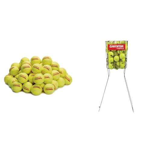 Tourna 60 Count Pressureless Tennis Balls and Gamma Hi-Rise 75 Ball Hopper Tennis Ball Storage