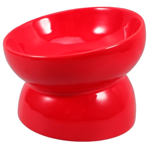 EXAOMBLE 高脚ペット用フードボウル 赤 小 斜口デザイン 食べやすい 陶製で
