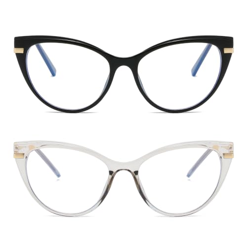 Image of LJCZKA Blue Light Blocking Glasses Women Anti Eye satrain Computer Cat eye Eyeglasses Cateye Clear Frame