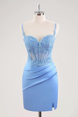 Lace Applique Homecoming Dresses for Teens Sweetheart Satin Mini Prom Cocktail Party Gowns with Slit3