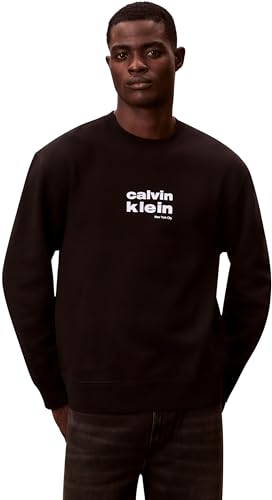 Calvin Klein Sudadera Hombre Felpa Retro Graphic con Cuello Redondo, Negro (Black), M
