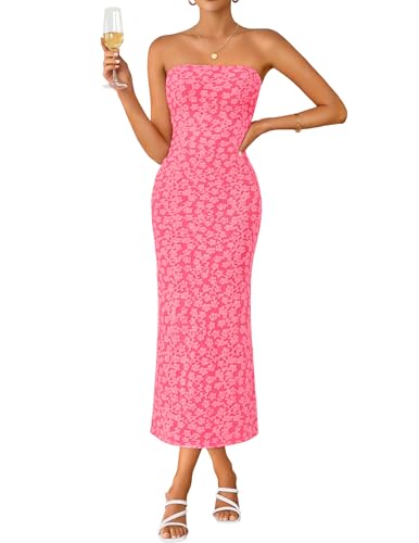 Image of ZESICA Women's 2026 Summer Floral Strapless Bodycon Midi Dress Off Shoulder Beach Formal Cocktail Wedding Guest Long Dresses
