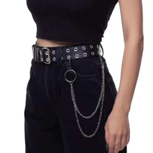 Women’s Punk Belt,Women Grommet Leather Belt with Double Detachable Chains, Punk Rocker Waist Chains, Fashionable PU Leather Bondage Belt for Women2