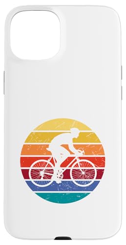 自転車に乗ったサイクリスト。ヴィンテージレトロ太陽、アンティーク調デザイン。 スマホケース iPhone 15 Plus 用
