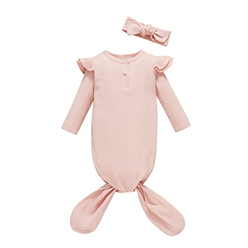 Image of Twopumpkin Baby Girl Boy Coming Home Knotted Gown Unisex Newborn Infant Sleep Onesie Outfit Cute Baby Winter Pajamas