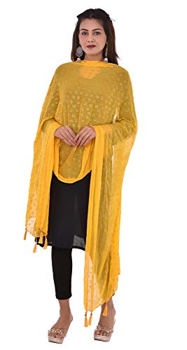 Image of YOUTHQUAKE Soft Chiffon Dupatta with Golden Foil Print & Tassels for Women & Girls