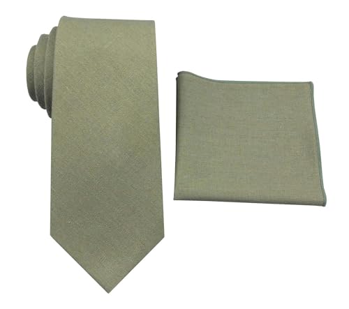Image of Mens Linen Tie Set - Solid Necktie with Pocket Square
