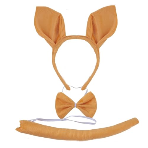 Kirei Sui 3-Piece Kangaroo Costume Set with Ears Headband Bow Tie Tail Halloween Costumes Accessories Set for Kids & Adults
