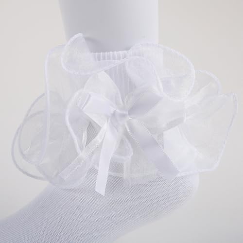 Ruffle Socks for Girls Toddler Girl Turn Cuff Double Lace Frilly Socks with Bow Ruffles Fancy Sock Little Kids4