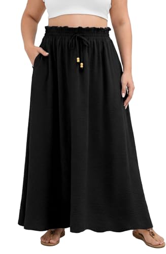 Lastshe Plus Size Maxi Skirts for Women Summer Classic Boho Pleated Elastic High Waist A-line Long...