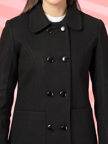 Image of CHKOKKO Women Classic Long Winter Coat Double Breasted | Knee Length Design with a Sophisticated Spread Collar and Convenient Front Pockets for All Occasions
