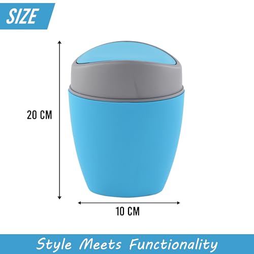 Image of Kuber Industries 2 Pcs Plastic 2.5 Ltr Mini Dustbin for Study Table /Bedroom /Bathroom with Swing Lid | Portable Small Dustbin for Kitchen Sink | Table Top Office Desk Trash Can Waste Bin | Blue
