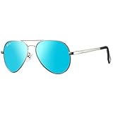 Pro Acme Small Polarized Aviator Sunglasses for Kids and Youth Age 5-18 (Silver Frame/Blue Mirrored...