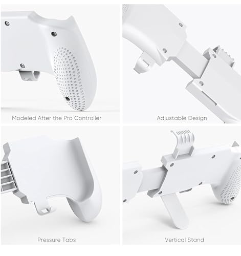 Image of TMG Hand Grip Stand for Nintendo Switch OLED Model, Switch, Switch Lite - Comfortable & Ergonomic Adjustable Handle Grip - White