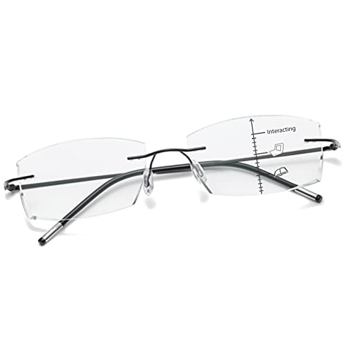 Photochromic Multifocus Reading Glasses Rimless Progressive Multifocal Transition Sunglasses For Men And Women Diamond Cut Anti-blue Light Glasses Anti Uv Spring Hinge Titanium Eyeglasses 1.0